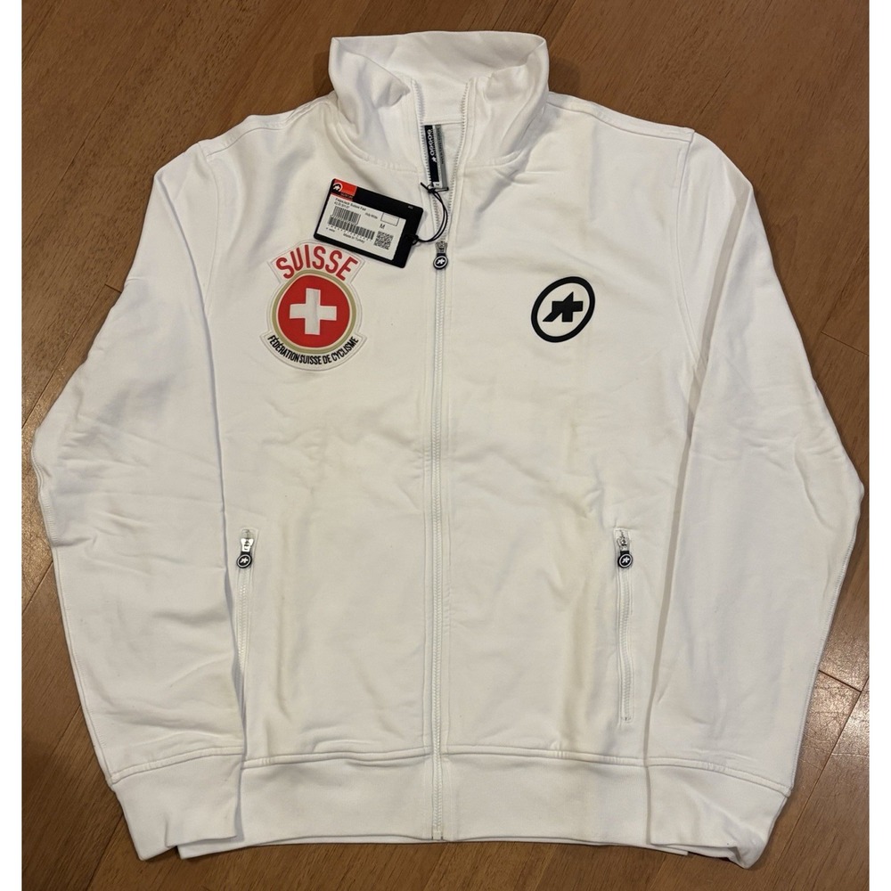 Assos FelpaJack  Jacket Swiss Cycling Federation White Full Zip Medium Patches